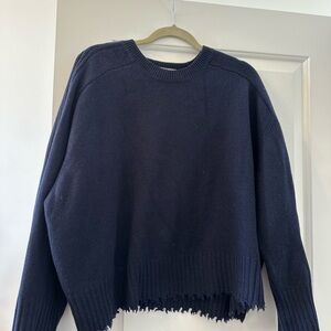 AllSaints Navy Distressed Crewneck Sweater